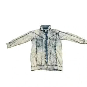 PAN  ASIA Vintage Women's 80's Acid Wash Long Denim Jean Jacket With Hood